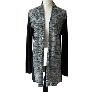 Eileen Fisher Open Cardigan Italian Linen Yarn Black White Grey Size Large EUC